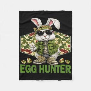 Egg Hunter Cute Rabbit Peace Sign Camo Easter Bunn Fleece Blanket
