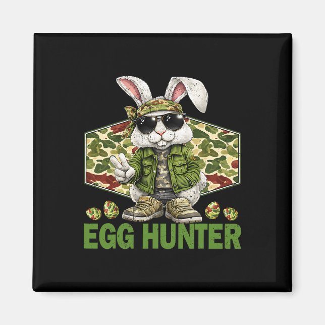 Egg Hunter Cute Rabbit Peace Sign Camo Easter Bunn Magnet (Front)