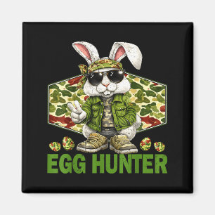 Egg hunter cute rabbit peace sign camo easter magnet