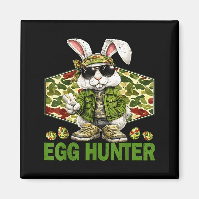 Egg hunter cute rabbit peace sign camo easter magnet (Front)