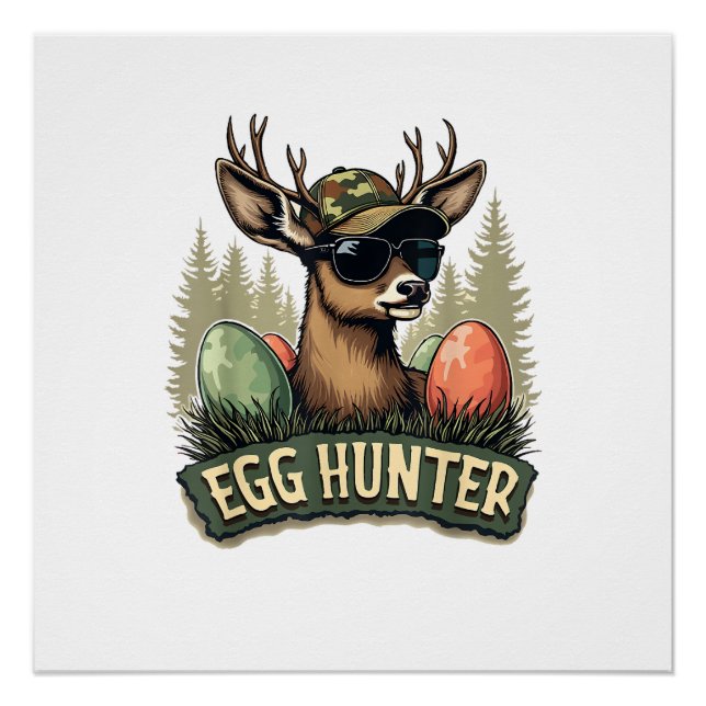 Egg Hunter Deer Buck Happy Easter Day Eggs Boys Ki Poster (Front)