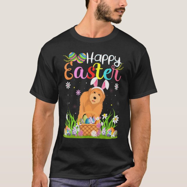 Egg Hunting Bunny Labradoodle Dog Happy Easter T-Shirt (Front)