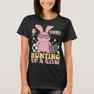 Egg Hunting Season Bunny Kids Adults Retro Groovy  T-Shirt