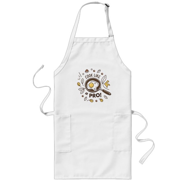 Egg in Pan Illustration – Delicious Breakfast Art Long Apron (Front)