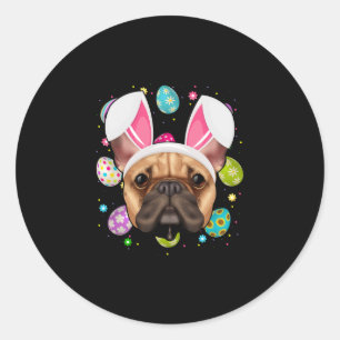 Egg Lover Bunny Ear French Bulldog Face Easter Sun Classic Round Sticker