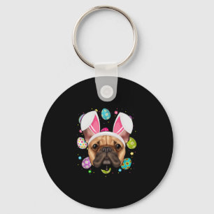 Egg Lover Bunny Ear French Bulldog Face Easter Sun Key Ring