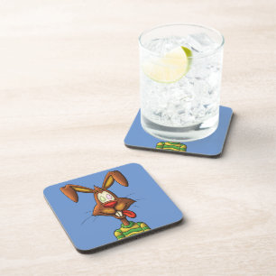 egg mad easter bunny funny cartoon drawing coaster