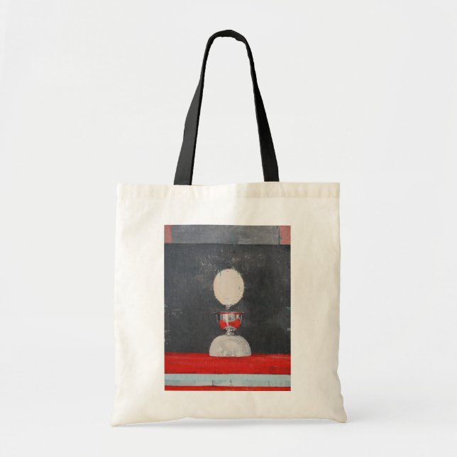 Egg over red and black tote bag (Front)