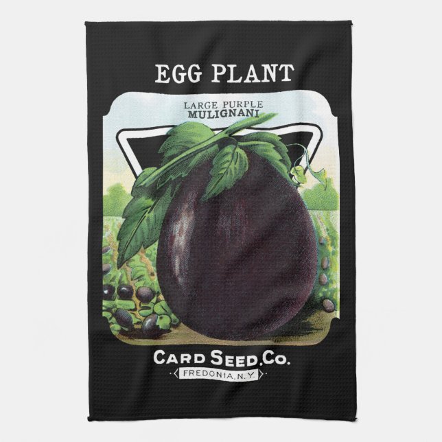 Egg Plant Seed Packet Label Tea Towel (Vertical)