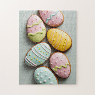 Egg-shaped Easter cookies with pastel icing Jigsaw Puzzle