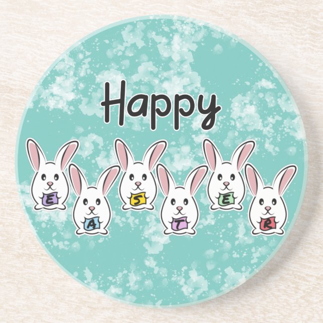 Egg Shaped Easter Rabbits Coaster (Front)
