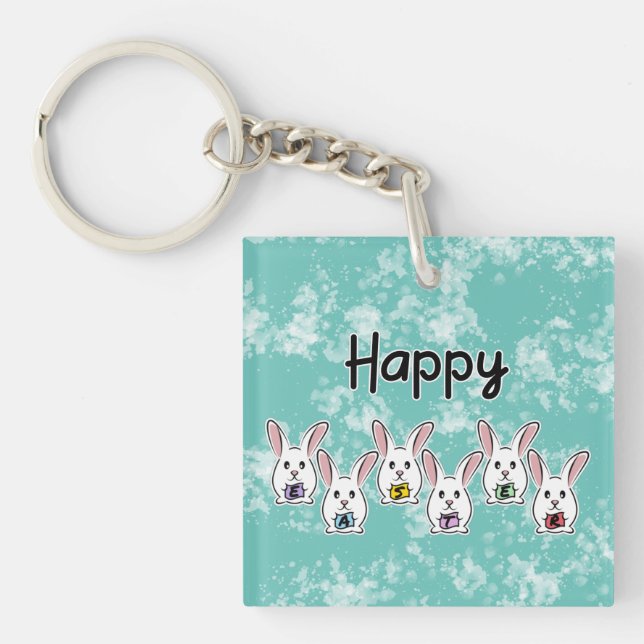 Egg Shaped Easter Rabbits Key Ring (Front)
