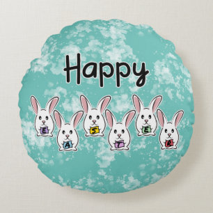 Egg Shaped Easter Rabbits Round Cushion