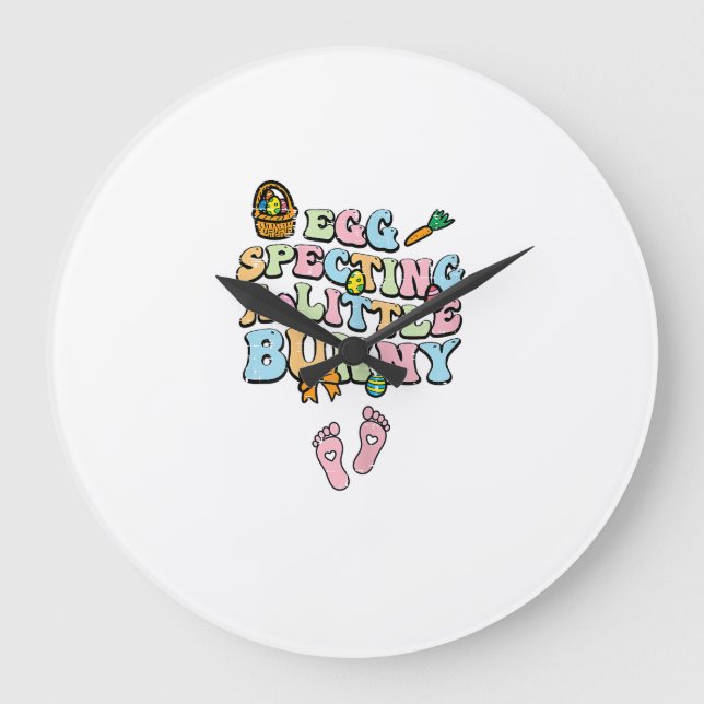 Egg Specting A Little Bunny Easter Pregnancy Annou Large Clock (Front)