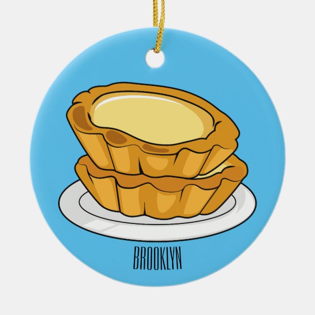 Egg tart cartoon illustration  ceramic ornament (Front)