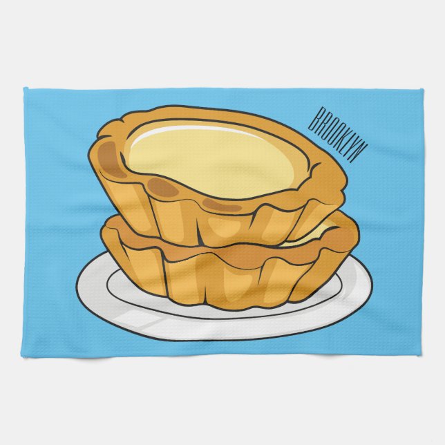 Egg tart cartoon illustration  tea towel (Horizontal)