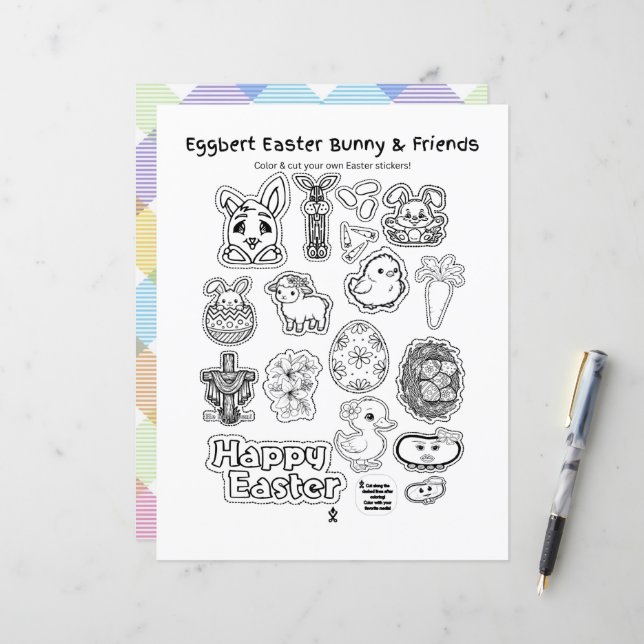 Eggbert Easter bunny and friends! Paper Sheet (Front/Back In Situ)
