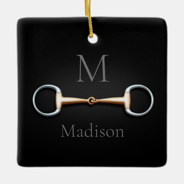 Eggbutt Snaffle Bit Monogrammed Equestrian Ceramic Ornament (Front)