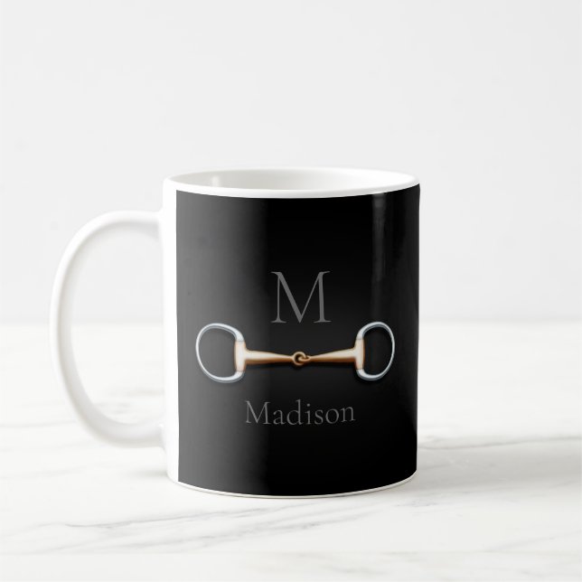 Eggbutt Snaffle Bit Monogrammed Equestrian Coffee Mug (Left)