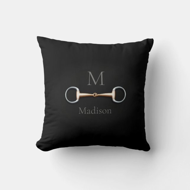 Eggbutt Snaffle Bit Monogrammed Equestrian Cushion (Front)