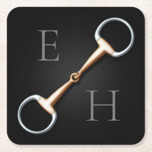 Eggbutt Snaffle Bit Monogrammed Equestrian Square Paper Coaster