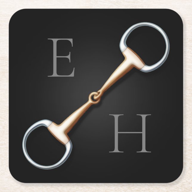 Eggbutt Snaffle Bit Monogrammed Equestrian Square Paper Coaster (Front)