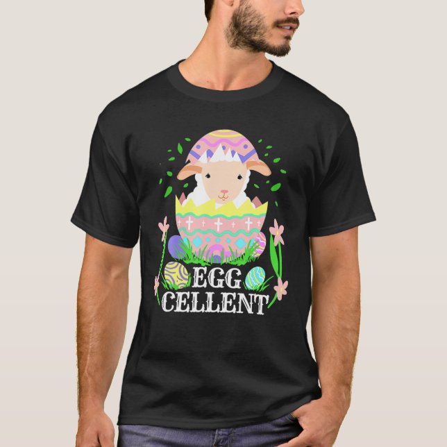 Eggcelent Easter Lamb Happy Easter Christian T-Shirt (Front)