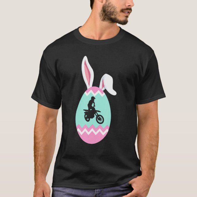 Eggcellent Dirt Bike Easter Egg Bunny Ears T-Shirt (Front)