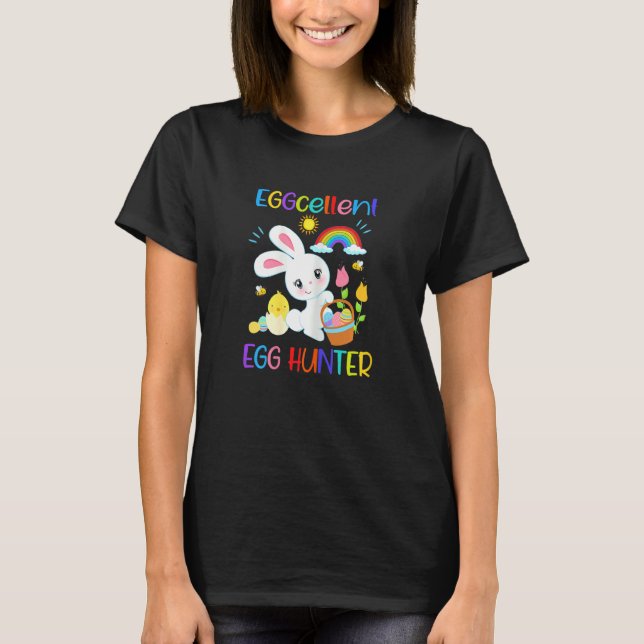 Eggcellent Egg Hunter Easter Bunny Pun Christian G T-Shirt (Front)
