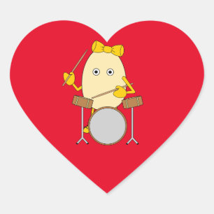 Egghead Drummer Girl Heart Sticker