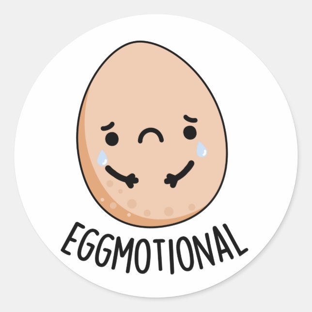 Eggmotional Funny Emotional Egg Pun  Classic Round Sticker (Front)