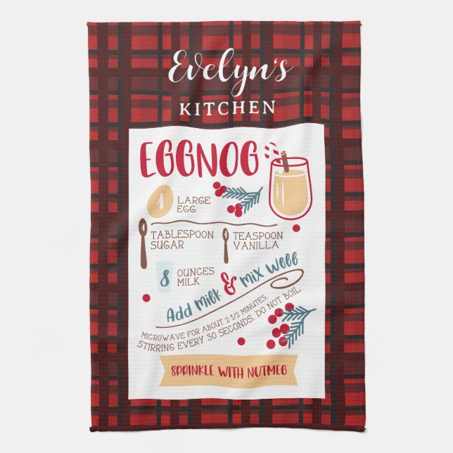 Eggnog Recipe Festive Christmas Custom Tea Towel (Vertical)