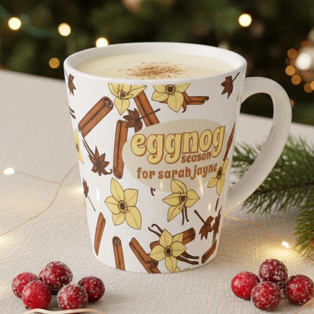 Eggnog Season Personalised Cosy Latte Mug (A cozy eggnog season latte mug with space for your name)
