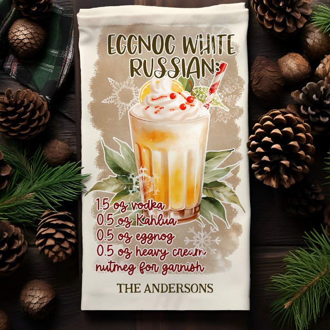 Eggnog White Russian Christmas Cocktail Recipe Tea Towel (Creator Uploaded)