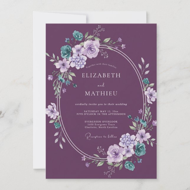 Eggplant Alluring Winter Wedding Invitation (Front)
