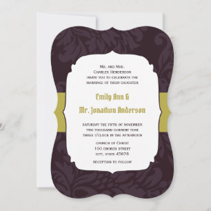 Eggplant and Lime Damask Wedding Invitation