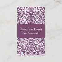 Eggplant and White Damask Business Card