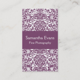 Eggplant and White Damask Business Card