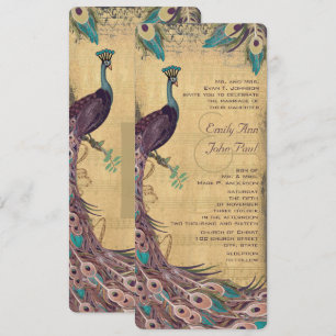 Eggplant Aqua Vintage Peacock Wedding Invitation