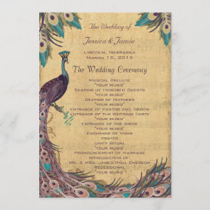 Eggplant Aqua Vintage Peacock Wedding Program