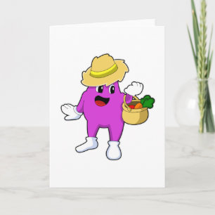 Eggplant as Farmer with Carrot Card