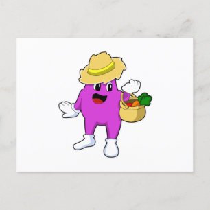Eggplant as Farmer with Carrot Postcard