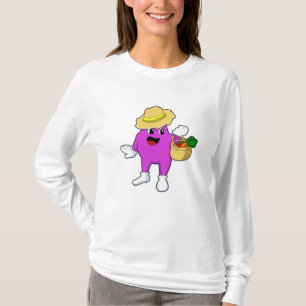 Eggplant as Farmer with Carrot T-Shirt