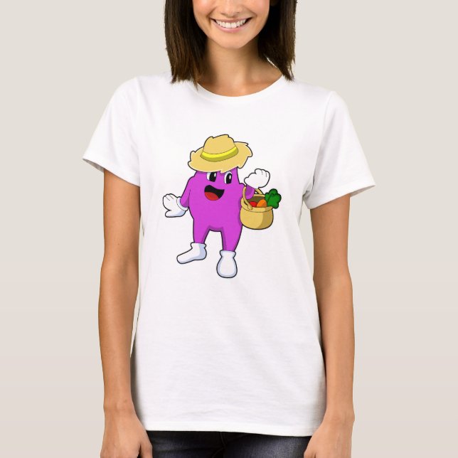 Eggplant as Farmer with Carrot T-Shirt (Front)