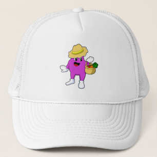 Eggplant as Farmer with Carrot Trucker Hat