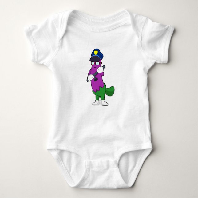 Eggplant as Police officer with Baton Baby Bodysuit (Front)