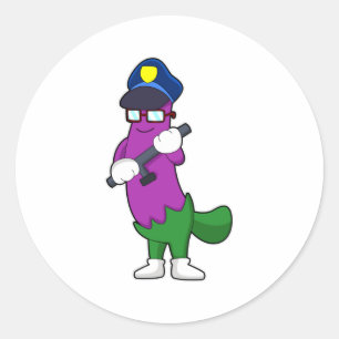 Eggplant as Police officer with Baton Classic Round Sticker