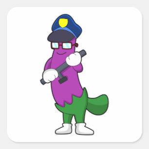 Eggplant as Police officer with Baton Square Sticker