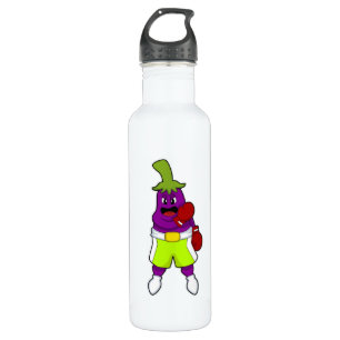 Eggplant at Boxing with Boxing gloves 710 Ml Water Bottle