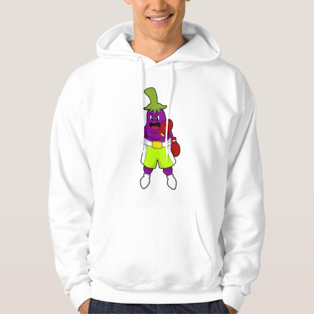 Eggplant at Boxing with Boxing gloves Hoodie (Front)
